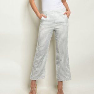 White Striped Flare Fitted Waist Cropped Trousers